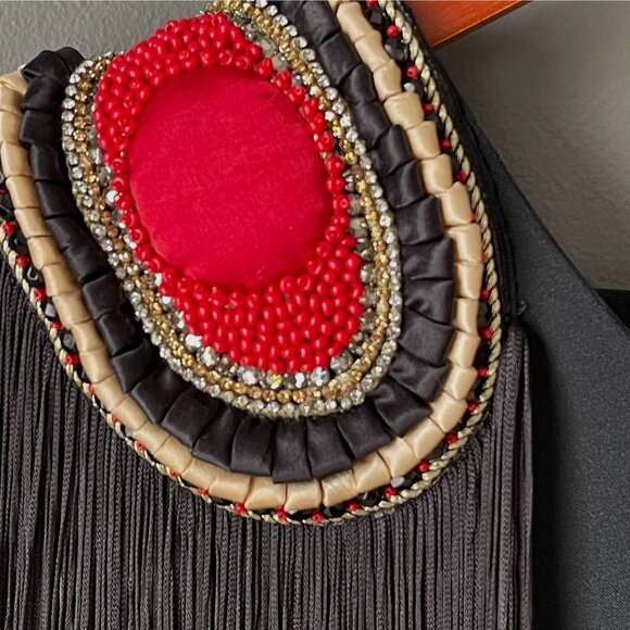 Vtg La Perla Black Beaded Epaulet Long Fringe Scoop Open Back Dress IT 44 US 8 - Picture 15 of 15